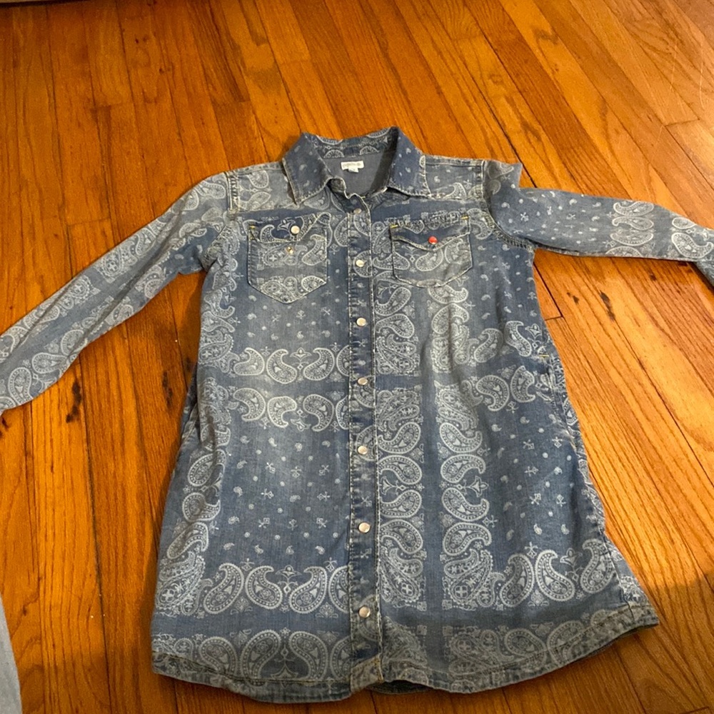 Long sleeve blue jean skirt dress